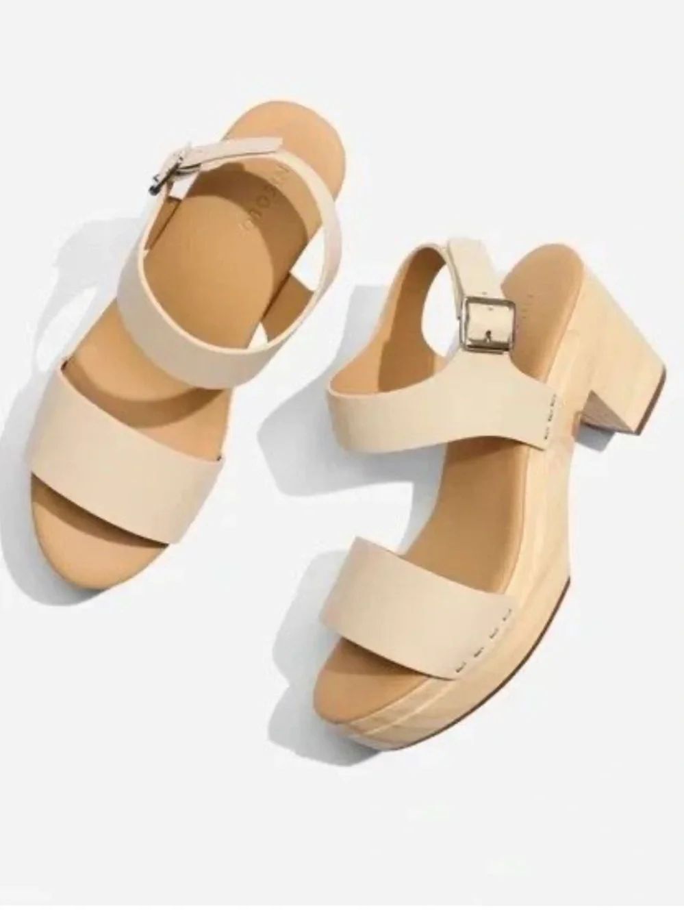 Anthropologie Nisolo Cream Leather Open Toe Chunky Wood Heel Platform Sandals